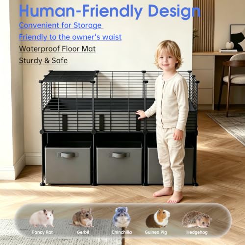 Guinea Pig Cages Small Animal Playpen with Waterproof PVC Liner | Washable PVC Liner & Storage Space for Guinea Pigs, Hamsters, Hedgehogs & Ferrets, Indoor Pet Enclosure Wire Yard Playpen