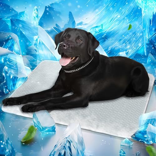 Mora Pets Dog Cooling Mat Instant Self Cooling Pad for Dogs & Cats Breathable Washable Summer Pet Cool Mat Indoor Outdoor, Cold Blanket for Floor Crate Car Travel Use Non Slip XLarge 48 x 30 inch Grey - color: Grey, size: 47-Inch (X-Large)