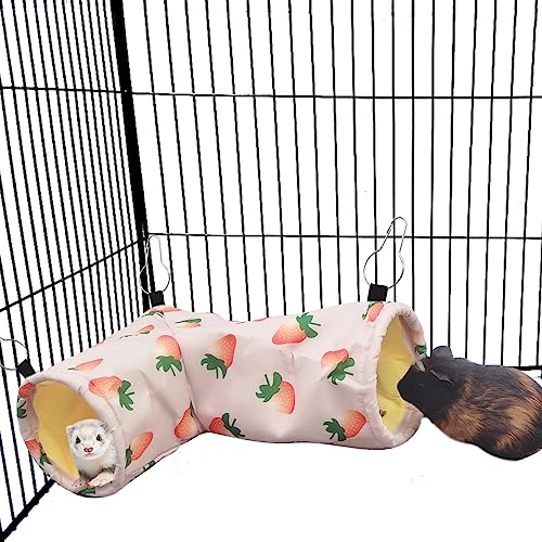 Large Caliber Guinea Pig Hideout & Hammock, Corner Hideout Toy for Guinea Pig, Ferret, Hedgehog, Piggy-2 Tunnel Strawberry - color: 2. Tunnel- strawberry