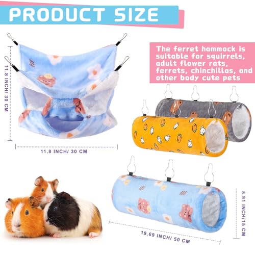 6 Pcs Rat Hammock Set Ferret Hanging Tunnel 3 Tier Guinea Pig Hammocks Hideout Soft Chinchilla Bed for Cage Accessories Hide,Play and Sleep (Sun,Bear) - color: Sun