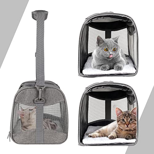 Cat Carrying Case - Pet Carrier Airline Approved, Protable and Breathable Pet Travel Carrier Removable Fleece Pad, Collapsible Cat Carrier Dog Carrier for Medium Cats Small Cats Dogs (X-Large, Grey) - color: grey, size: 20.0"L x 13.0"W x 13.0"H