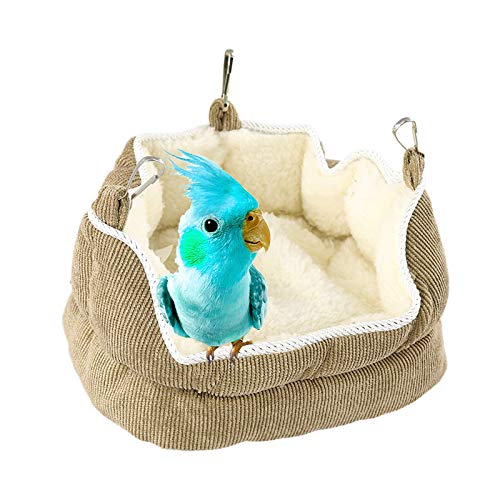 QBLEEV Bird Nest House, Parrot Winter Warm Bed for Cage Hanging Hammock | Soft plush snuggle hut tent, parrot cage accessories hideaway sleeping bed for budgie parakeet cockatiel conure lovebird - color: Yellow