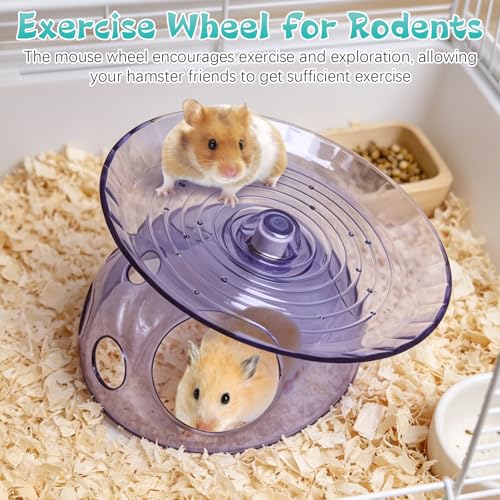 Hamiledyi Hamster Flying Saucer with Hideout House Plastic Hamster Wheel Small Animal Silent Running Wheel Gerbil Exercise Wheel Toy for Mice, Hamster and Other Small Pets (7In, Blue) - color: Blue