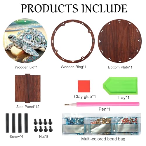 JISHSHAY Diamond Art Candy Box Sea Turtle Diamond Painting Wooden Snack Box Animal Gem Painting Storage Case Gem Art Organizer Case Embroidery Kit Mosaic Kits for Adults Storage Containers with Lid - color: Sea Turtle 1