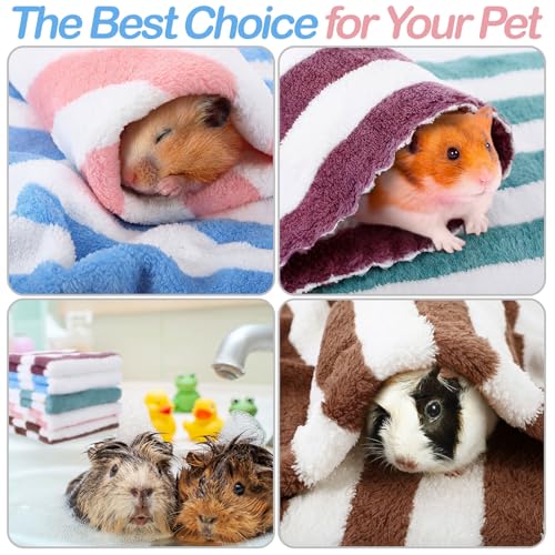 Moukeren 20 Pcs Guinea Pig Fleece Bedding Blankets Bulk Washable Small Animal Fleece Cage Liners Pet Sleeping Mat Cover for Hamster Chinchilla Rabbit Hedgehog (12 x 12 Inch,Striped Style,Multicolor) - color: Multicolor, size: 12 x 12 Inch, style: Striped