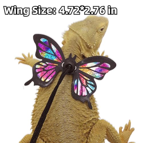 Bearded Dragon Harness Leash Set Adjustable 3PC Leather Vest Butterfly Wings Harness Lizard Outdoor Walking Control Rope for Iguana Gecko Chameleon Hamster Ferret