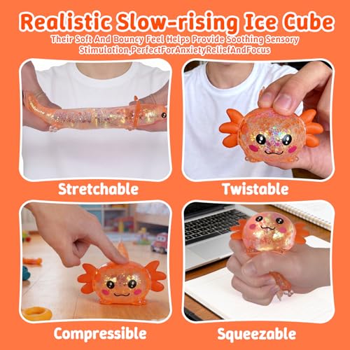 Axolotl Squishy Toy, Soft Slow Rising Sensory Fidget Toy, Cute Stretchy Axolotl Squeeze Toy, Stress Relief Desk Toy Gift for Kids and Adults (Orange) - color: Orange