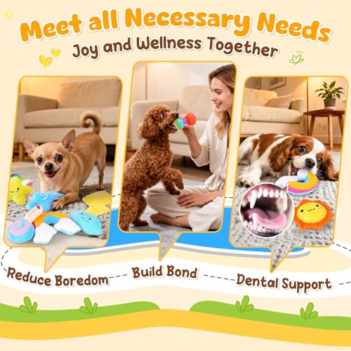 KIPRITII 9-Pack Squeaky Dog Toys for Small Dogs & Puppies with Storage Bag | Soft Plush,Built-In Squeakers,Weather-Themed Designs,Keeps Dogs Engaged