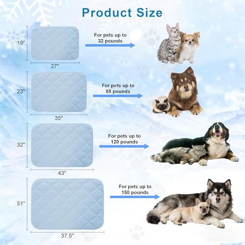 Cooling Mat for Large Dogs, 44"x 32" Thick & Durable Dog Cooling Mat, Q-MAX>0.45, Double-Sided Cooling Pet Pad, Portable & Washable Dog Cooling Mat for Crate, Couch & Car - size: X-Large - 44 x 32 Inch