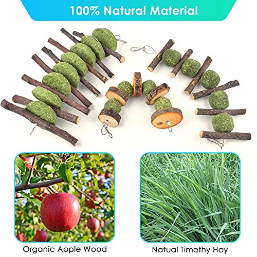 ERKOON Bunny Chew Toys, Rabbit Chew Toys for Teeth Grinding, Improve Dental Health, 100% Natural Apple Wood Timothy Grass Cake Treats for Rabbits Guinea Pigs Chinchillas Bunnies Hamsters (3 Pcs) - style: 3 Pcs