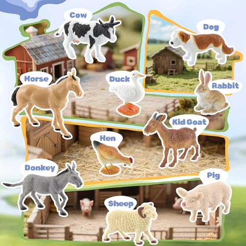 10-Piece Realistic Farm Animal Figures, Educational Toys for Toddlers 3-5 Years Old, Sensory Play & Learning Toys for Preschool Kids, Boys & Girls