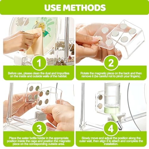 Hamster Water Bottle with Magnetic Stents,Guinea Pig Water Bottle No Drip,Small Animals Water Bottle Dispenser for Glass Tank,for Hamster Guinea Pig Bunnies Ferrets Hedgehog Other Small Pets,4oz