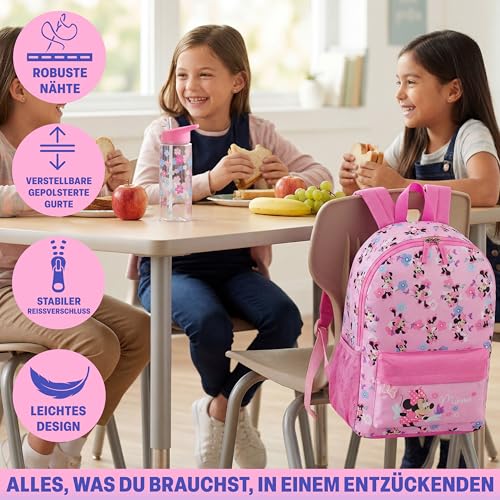 Get Trend Disney Minnie Mouse Kids Backpack with Water Bottle for Girls, 2 Pc 17in Bookbag with Padded Straps Gifts for Girls (Pink Minnie) - color: Pink Minnie