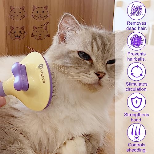 Cat Brush for Grooming and Shedding, Self-Cleaning Silicone Brush for Short and Long Haired Cats, Cat Gifts for Pet Lovers (purple) | For Indoor Cats,Removes Loose Hair,Reduces Shedding,Soft Rounded Tips,Ergonomic Silicone Handle,Gentle Massage,Easy Groom