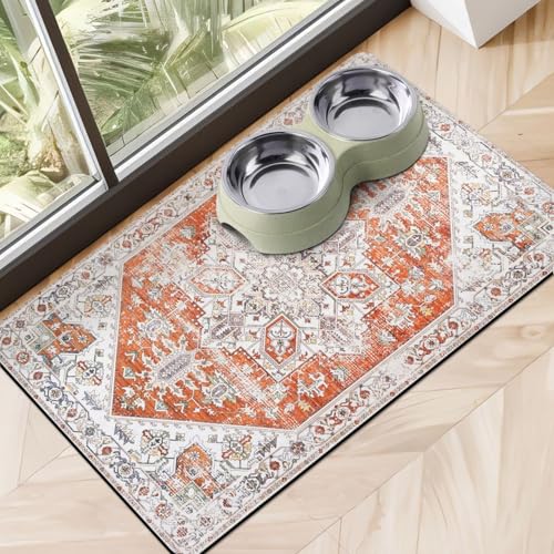 Dog Food Mats for Floors Absorbent, Pet Cat Food Mat - Non Slip Dog Bowl Mats for Food and Water Pet Supplies - color: Orange, size: S(12"×20")