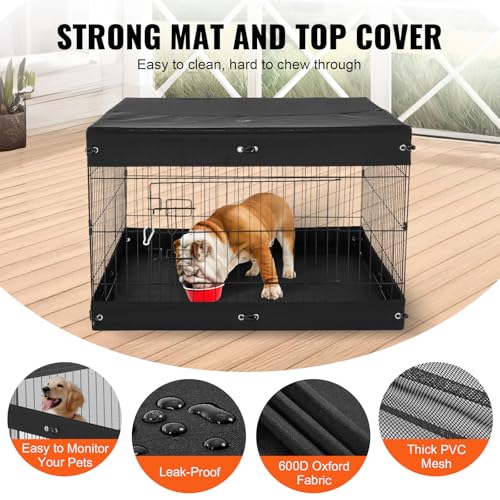 VEVOR Dog Playpen, 4 Pcs 24 x 36 in Panels Foldable Metal Pet Exercise Pen, Dog Fence Indoor and Outdoor Pen with Door, Top Cover, and Bottom Pad, Pet Playpen for Dogs, Cats and Other Small Animals - size: 4 panels 24*36in, style: Playpen + Top Cover & Bo