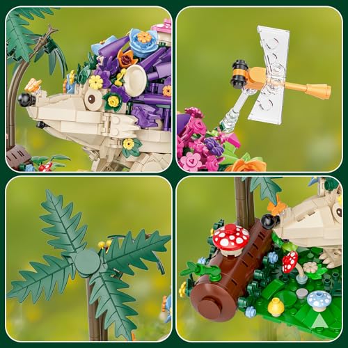 RiceBlock Hedgehog Building Sets, Flowers Animal Building Toys Collectible Gift ，Birthday Gifts Toys for Adults and Kids Age 6+(998 Pieces).