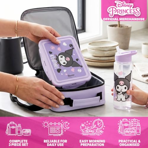 Get Trend Kuromi Girls Lunch Box 3Pc Set | Kids Insulated Lunch Bag with BPA-Free Water Bottle and Bento Box, Back to School Kawaii Gifts for Girls - color: Black/Purple Kuromi