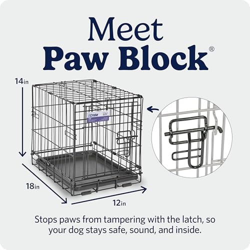 MidWest Homes for Pets 18-Inch iCrate for Tiny Breeds, Up to 10 lbs, Single Door Folding Dog Crate with Divider Panel, Leak-Proof Tray & Secure Latch, Portable, Durable & Easy to Assemble - color: Black - Single Door