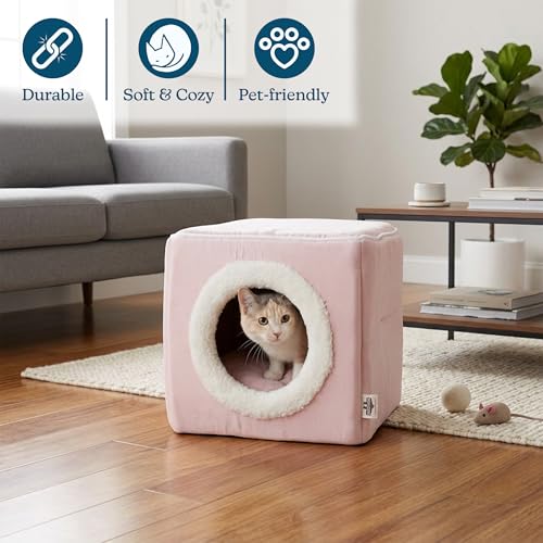 Cat House - Indoor Bed with Removable Foam Cushion - Cat Cave for Puppies, Rabbits, Guinea Pigs, Hedgehogs, and Other Small Animals by PETMAKER (Pink) - color: Pink