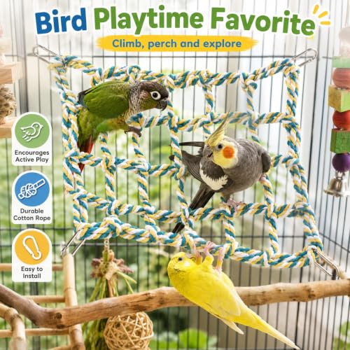 2 Pcs Hanging Rat Rope Net Rat Climbing Bird Rope Toys | Bird Cage Accessories, Colorful Bird Rope Net, Bird Swing Toy, Parrot Climbing Ladder Bridge, for Small Animals