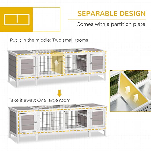 PawHut Rabbit Hutch, Bunny Cage, Guinea Pig House with Pull-Out Tray, and Divided Board for Rabbits, Chickens, Ducks, Indoor, White | Bunny Cage, Guinea Pig House, Divided Board, for Chickens Ducks, Indoor