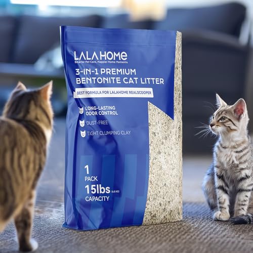 Clumping Cat Litter, Premium Bentonite Cat Litter Sodium-Based, Dust-Free, Strong Durability, Odor Control, Natural Mineral Formula Unscented Litter for RealScooper - 15 lb. Box - size: 15lb-Frustration Free Pack