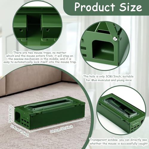 Qualirey 6 Pack Multi Catch Mice Trap Clear Top Humanized Mouse Trap Rodent for Indoor Outdoor Rat Control Pet and Security (4.5 Inch,Green)