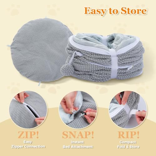PEQULTI Cat Donut Tunnel with Bed for Indoor Cats, Cat Play Tunnel with Washable Soft Plush Mat, Round Tube Toys Cute Tube for Kittens, Puppies, Rabbits and Ferrets, Grey - color: New Gray