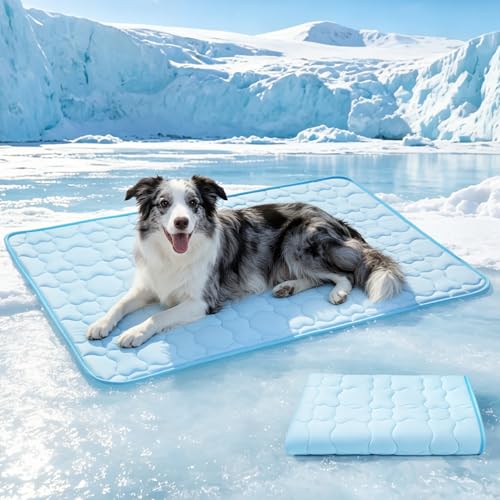 Mora Pets Dog Cooling Mat Pet Cooling Pad for Large Dogs & Cats Q-Max>0.5, Breathable Washable Self Cool Dog Mat for Indoor Floors, Crate, Sofa & Outdoor Use, Non Gel Summer Ice Silk Cold Pad L 41x28 - color: Light Blue, size: 40-Inch (Large)
