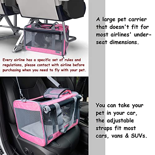GAPZER Pet Carrier for Large and Medium Cat, Soft-Sided Pet Crate for Puppy | Dog Foldable Car Traveling Kennel Bag with Privacy Protection, Big Kitten Carrying Cage Ventilated Home Outdoor Vet Transport - color: Pink