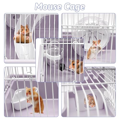 PINVNBY 2-Tier Dwarf Hamster Cage, Hamsters Travel Cage Portable Mouse Cages with Running Exercise Wheels, Water Bottle and Food Dish for Hamster Mouse Rat (Gray) - color: Gray, size: M: 11.7x8.7x9.8in