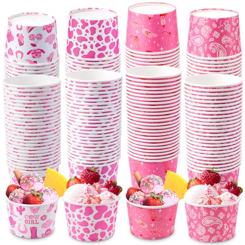Jingmore 100 Pcs Ice Cream Paper Cups Bulk 8 oz Disposable Dessert Bowls for Hot or Cold Food Snack Treats Gift for Birthday Summer Party Favor Decoration (Cowgirl) - style: Cowgirl