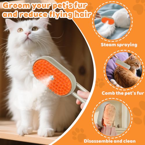 2025- New cat steam brush, 4-in-1 cat steam brush, for massaging and cleaning fallen pet hair, suitable for cats, dogs, rabbits and other pets (khaki + white) -2 pieces (white) - color: white