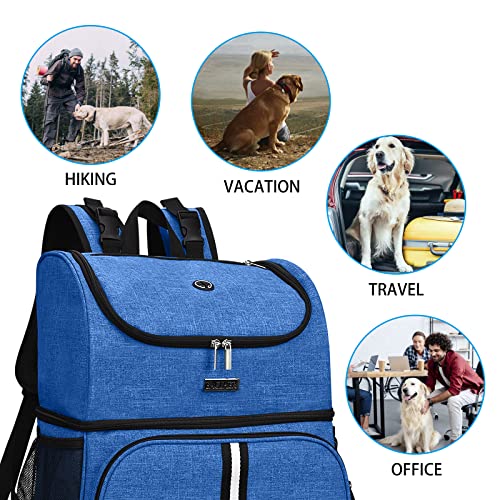 BAGLHER Pet Travel Bag, Double-Layer Pet Supplies Backpack (for All Pet Travel Supplies), Pet Travel Backpack with 2 Silicone Collapsible Bowls and 2 Food Baskets Blue - color: Blue
