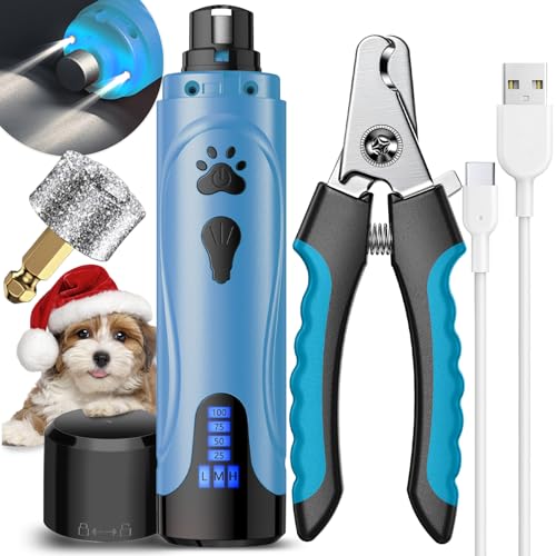Dog Nail Grinder, Dog Nail Trimmers and Clippers Kit, Super Quiet, Rechargeable, for Small Large Dogs Cats Toenail Claw Grooming,3 Speeds - color: Lake Blue
