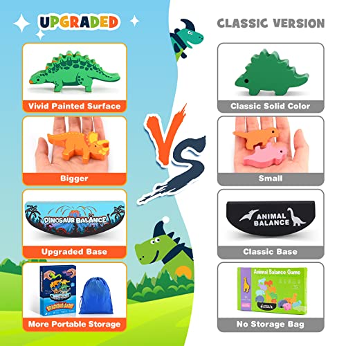 IPOURUP Dinosaur Toys for Kids 3-5: Wooden Stacking Montessori Toys for 3 4 5 6 7 8 Year Old Boys Girls Birthday Gifts for Kid Ages 4-8 Balance Competition Game for Family Stocking Stuffers - style: Dinosaur Blocks