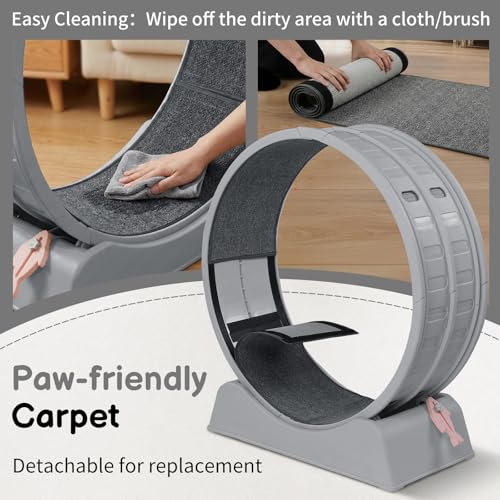 Cat Exercise Wheel for Indoor Cats, 31.5" Cat Treadmill with Detachable Carpet ＆ Locking Mechanism, Cats Running Wheel Helps Cats to Lose Weight and Keep Health, Easy Assembled (Gray)