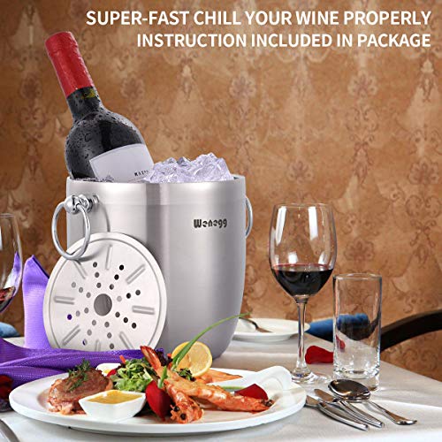 Ice Bucket with Lid, Scoop, Tongs and Strainer - Well Made Insulated Stainless Steel Keep Ice Frozen Longer - Ideal for Cocktail Bar, Parties, Chilling Wine, Champagne - 3 Liter (Stainless Steel) - color: Stainless Steel
