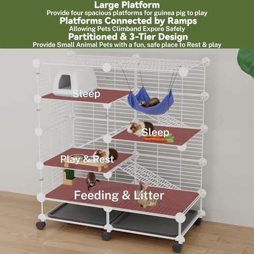 STILLCOVE 4-Tier Guinea Pig Cages Indoor: Small Animal Playpen with Trays | with Platforms and Ramps, Universal Wheels, C&C Pet Enclosure for Rabbit, Bunny, Hamster, Rat, Chinchilla, Hedgehog, Rodent - size: XL - 28.7" x 14.6" x 34.2"