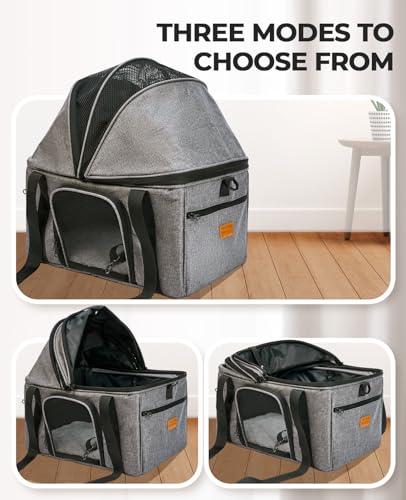 Top-Expandable Cat Carrier with Semi-Open Canopy, Up to 15 lbs | Soft Sided Cat Bag Carrier for Medium Large Pet, Upgraded Small Dog Car Seat, Puppy Travel Bag for Trip Features Safety Leash - size: Medium