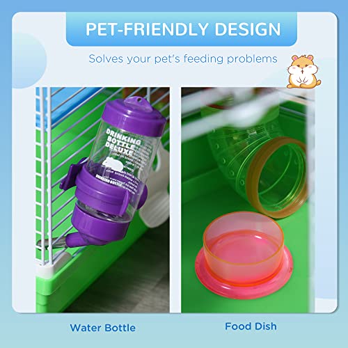 PawHut 18" 5 Tier Hamster Cage w/Tubes and Tunnels for Gerbil Green&White | Small Animal Cage, Portable Carry Handle, Water Bottle, Food Dish, Exercise Wheel - color: Green and White