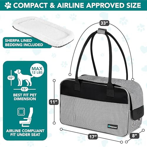 PetAmi Dog Purse Carrier for Small Dogs Cats, TSA Airline Approved Soft-Sided Pet Carrier with Pockets, Ventilated Travel Tote Bag with Bed & Shoulder Strap, Puppy Kitten, Max 12 lbs, Stripe Black - color: Stripe Black