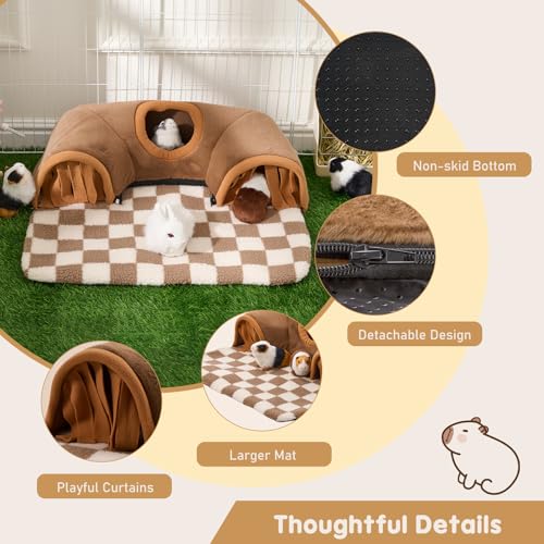 Avont Guinea Pig Tunnel, Small Animal Hideaway Tube Toy | Cozy Plush Tunnel for Guinea Pigs and Small Pets with Non-Slip Bottom and 2-In-1 Design in Large Size Brown - color: Brown, size: Large