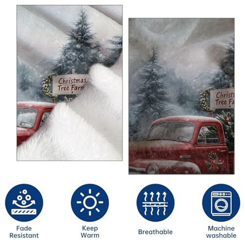 Holiday Truck Flannel Throw Blanket 40x50 Inch, Red Vintage Car with Christmas Tree in Snowy Forest Blankets Soft Cozy Fleece Throws for Adults Bed Sofa Dorm Living Room Winter Decor Gifts - color: Red Truck Christmas01, size: 40"x50"