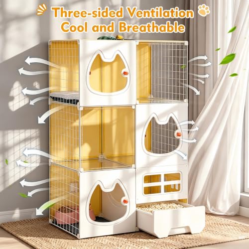 Cat Cage with Litter Box & Clear Door,Indoor Cat Cage Playpen,DIY Cat Enclosures Catio,Multi-Level Detachable Metal,Ferret Cage 42" x 18" x 28" - size: 28.0"L x 18.1"W x 41.7"H