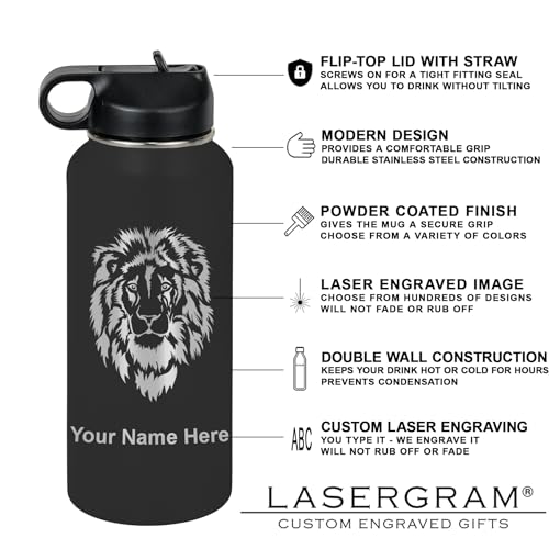 LaserGram Personalized 32oz Water Bottle, Tree Frog (Black) | Engraved Gift, Vacuum Insulated Stainless Steel, Flip-Top Straw Lid, Laser Engraved With Your Name - color: Black, size: 32 Ounces