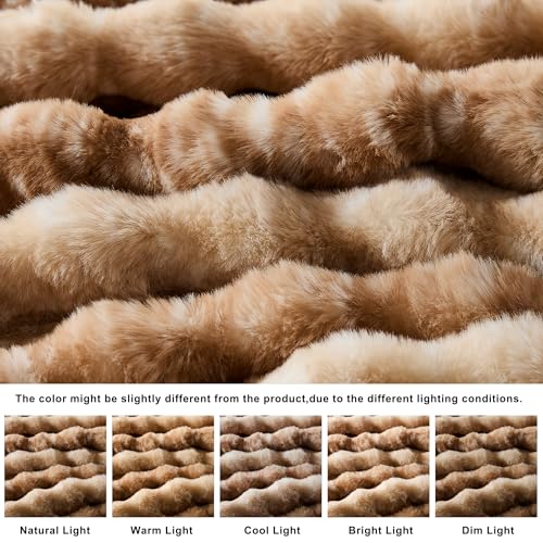WDCOZY Deer Fawn Animal Print Bubble Throw Blanket, Luxury Faux Rabbit Fur Mink Plush Throw for Couch, Sofa and Bed, Soft Fluffy Fuzzy Cozy Blanket for Women, Thick and Warm, 60x80 inches, 950 GSM - color: Deer, size: Twin (60" x 80")