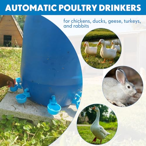 LemonRoad 30 Set Automatic Chicken Waterer Cups with 1/2" PVC Tee Fitting Chicken Drinking Bowl, Poultry Drinker Mounting Hole Opener,Water Dispenser Feeder for Duck, Goose, Turkey, Pigeon(Blue Black) - color: Blue Black