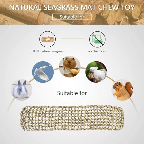 Bird Seagrass Mat 39.4×7" Long Natural Macaw Woven Net Hammock Hanging on Parrot Cage with Hooks Climbing Ladder Swing Chew Toys for Cockatoo Large Parrot Supplies - size: 39.4" × 7"